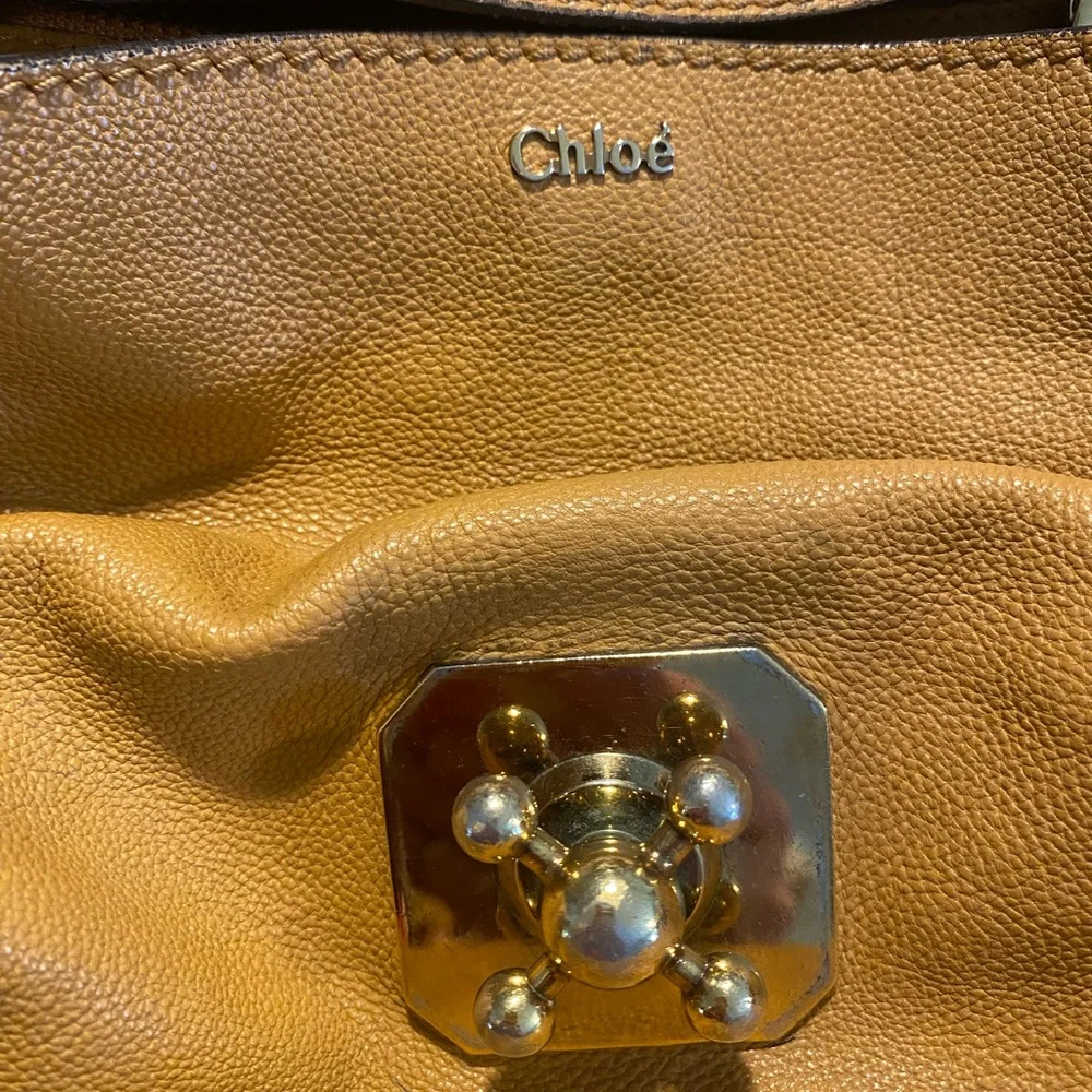 Chloe Elsie Light Brown Leather Satchel with Gold Tone Accents